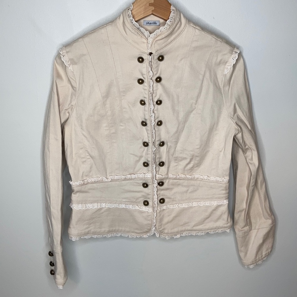 Soda Blu Tan eyelet lace military style jacket